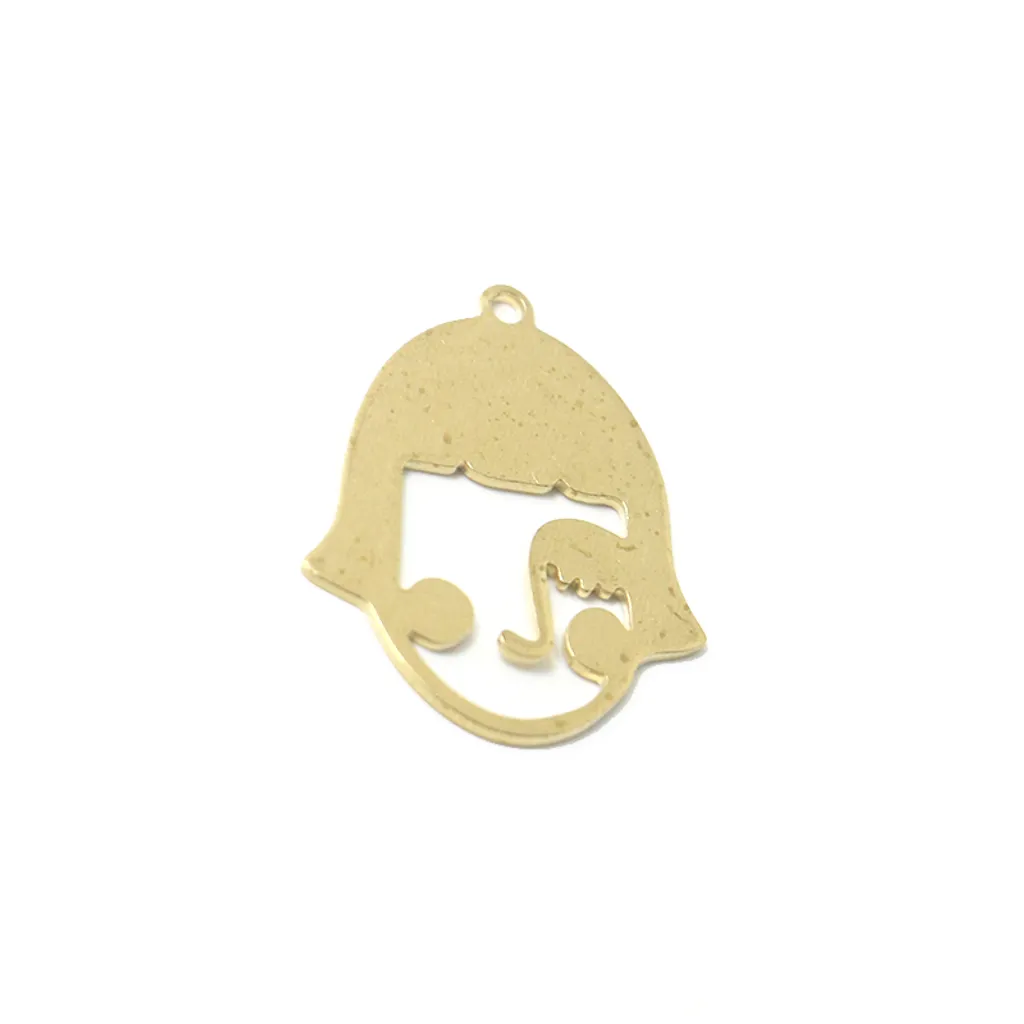 Brass accessories girl single hole 31.5*25mm short hair face earring pendant pendant diy material